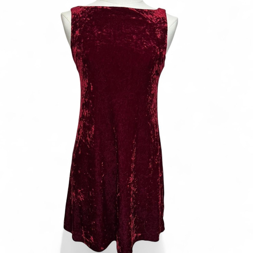 Vintage 90's Betsey Johnson Red Burgundy Crushed Velvet Mini Dress - Small